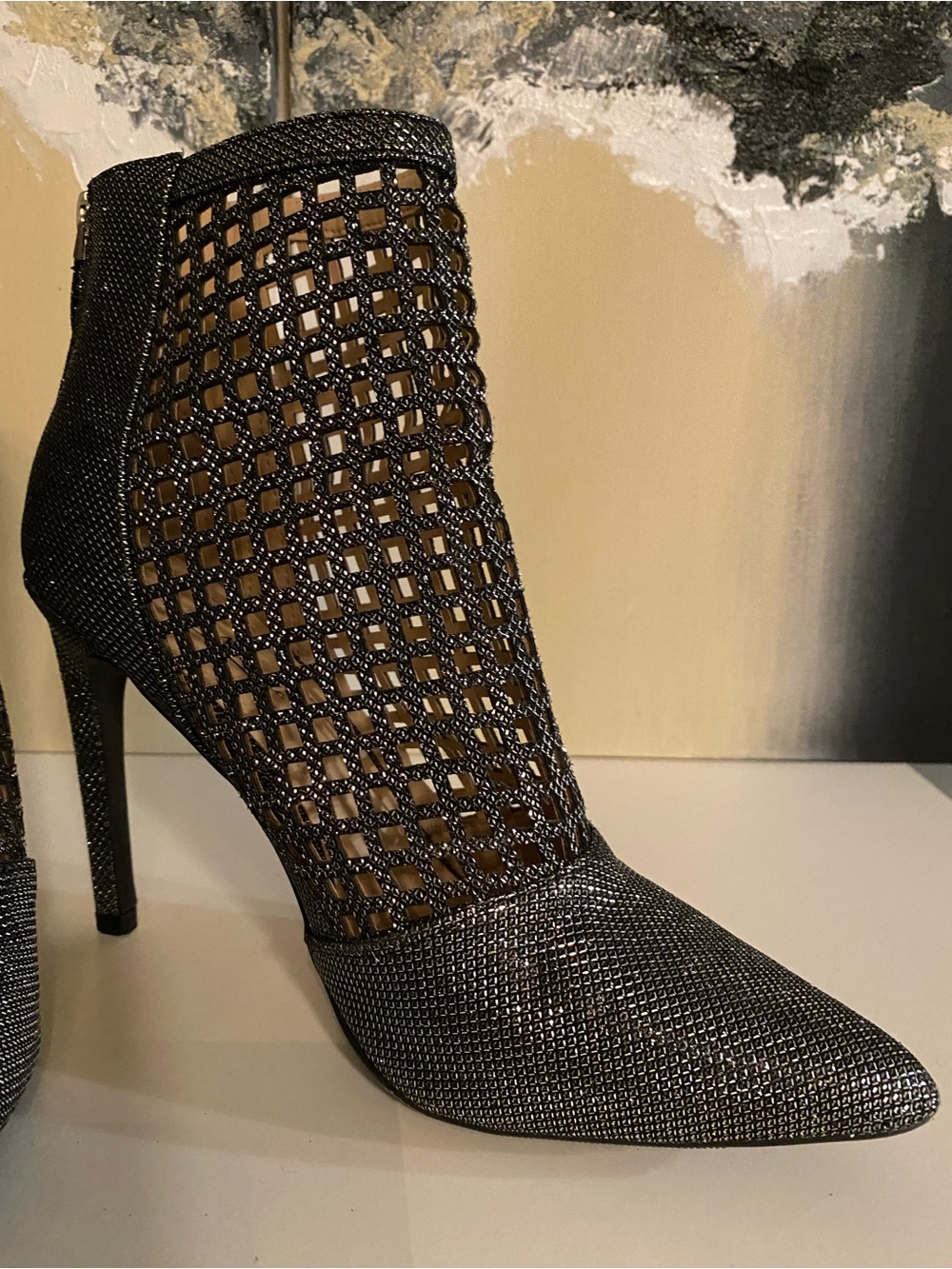 Black Mesh Pointed-Toe Ankle Boot Booties - Picture 2 of 6